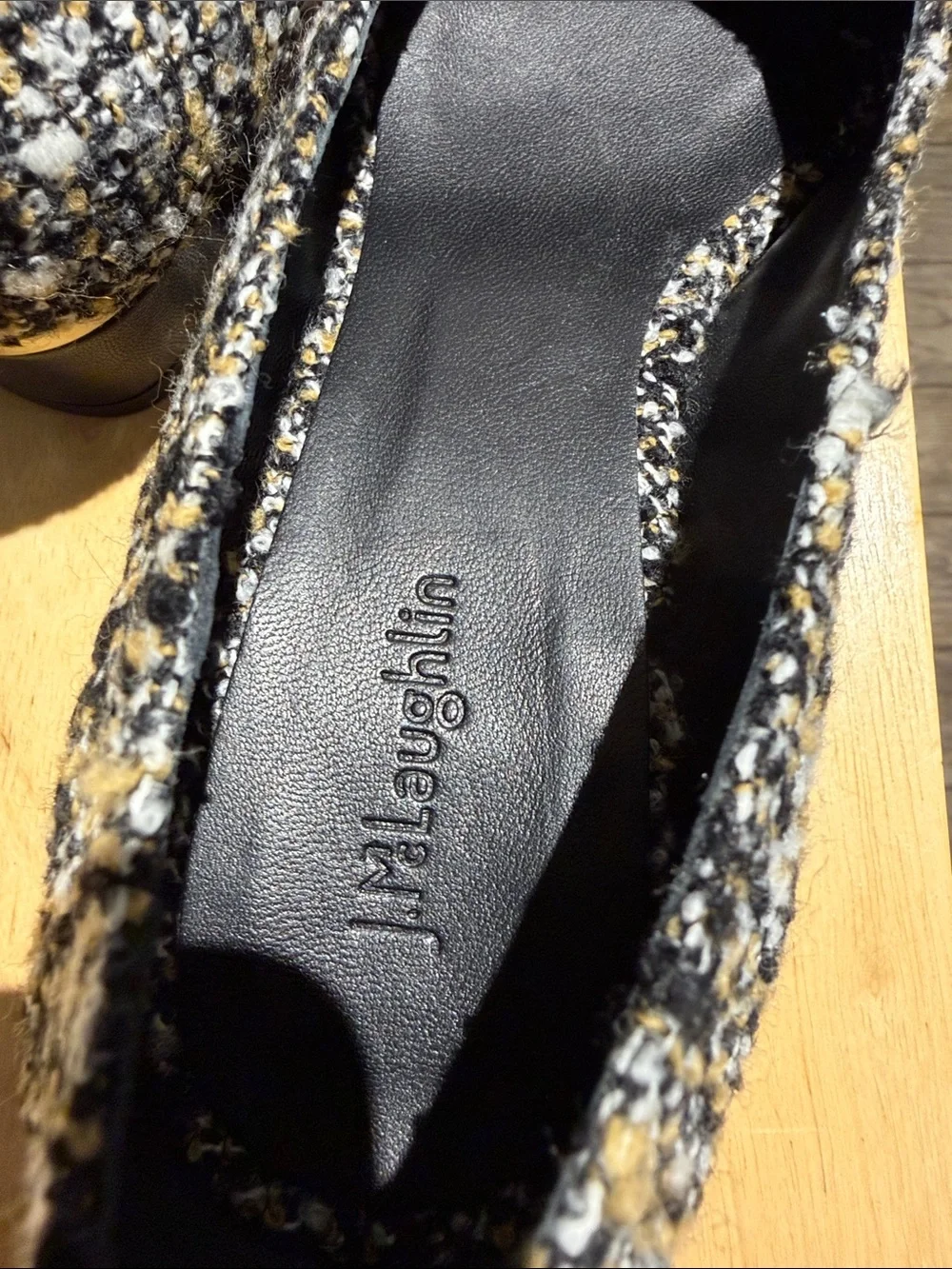 Pointed Tweed Flats in Black & Cream